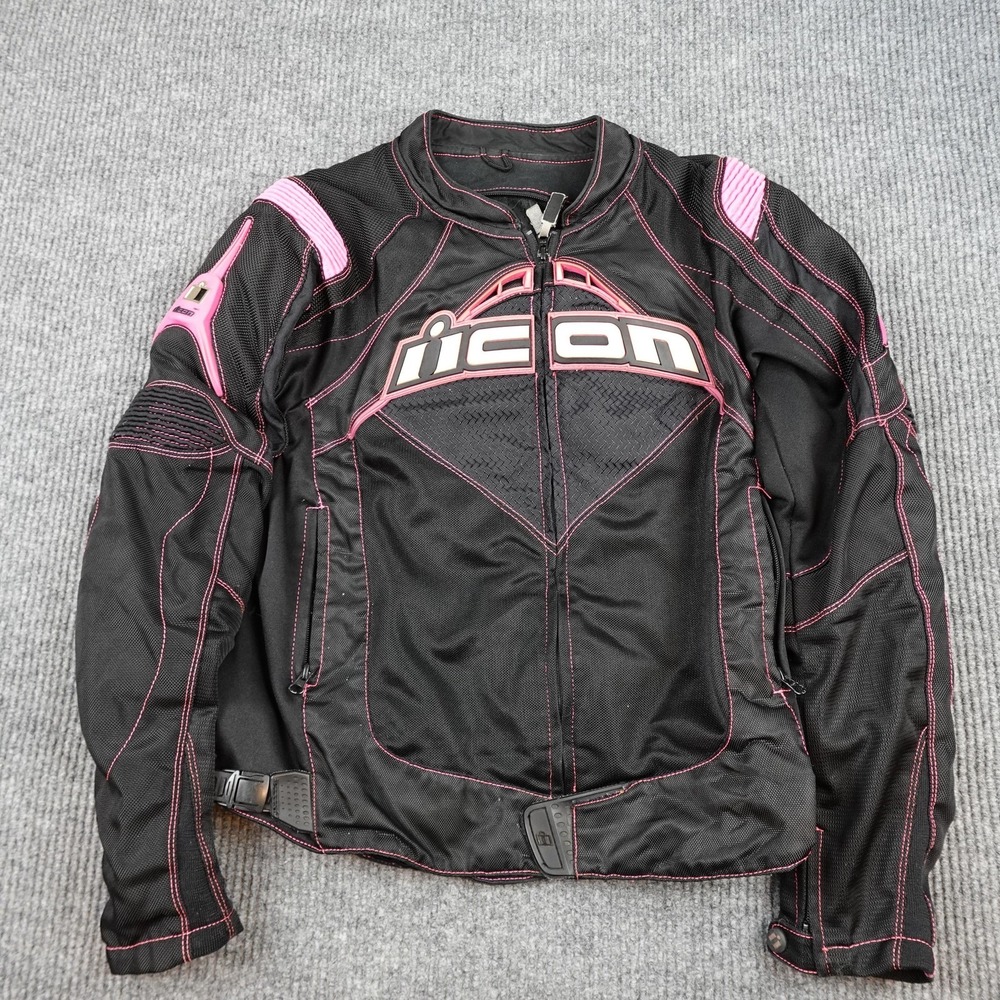 Icon Contra Jacket Womens Large Black Pink Mesh Textile Motorcycle Riding